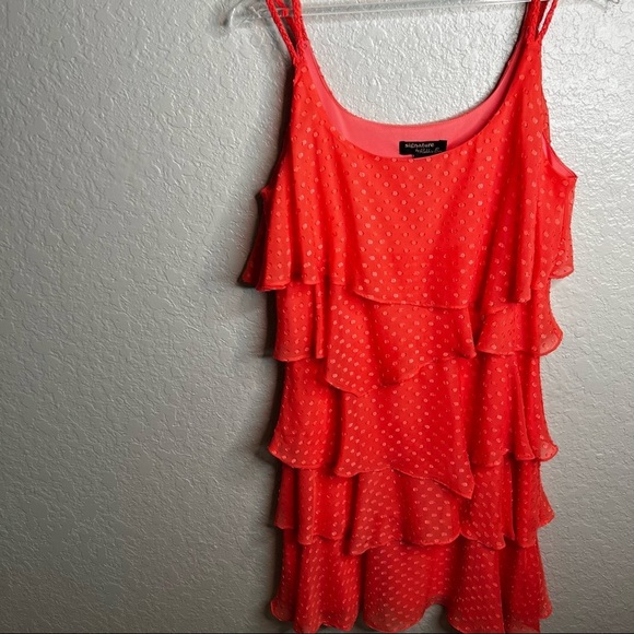 Signature By Robbie Bee Layered Pink/Peach Dress W/polka dot design - Picture 4 of 9